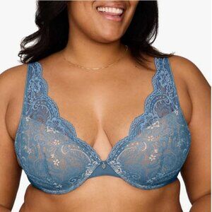 THIRDLOVE (36E) Lace Contour Plunge Wired Bra Azure Color